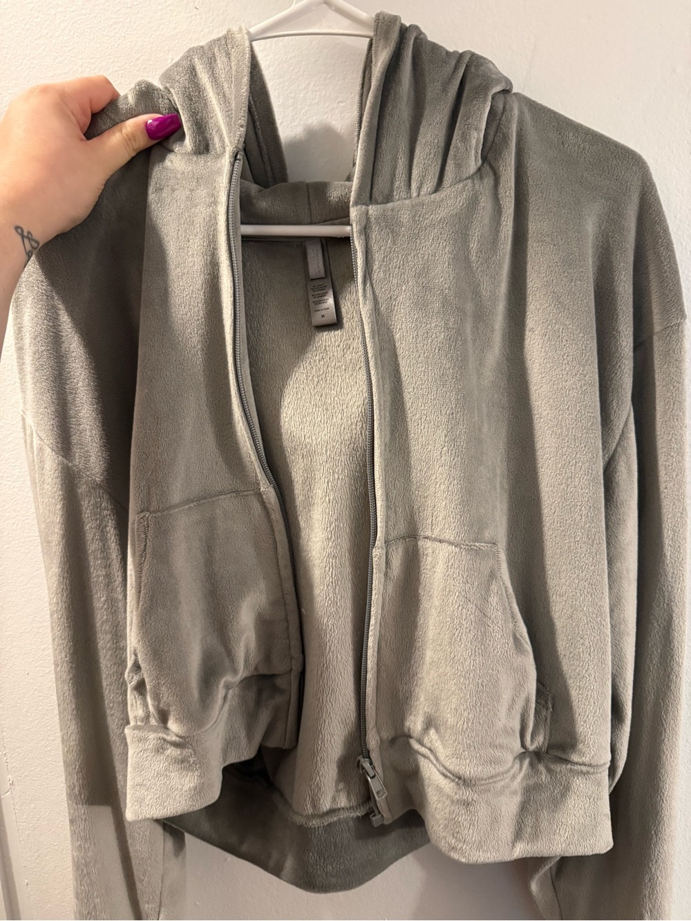 SKIMS Light Gray Hooded Zip Bomber Jacket